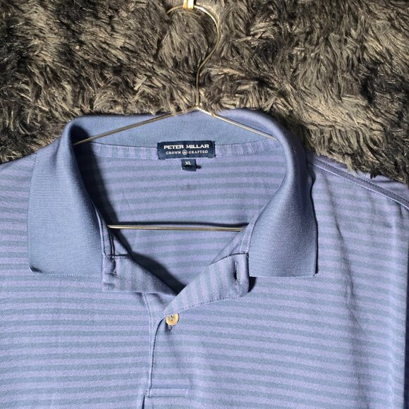 Peter Millar Crown Crafted Polo Shirt Mens XL Blue Purple Stripe Performance Gol - Picture 3 of 7